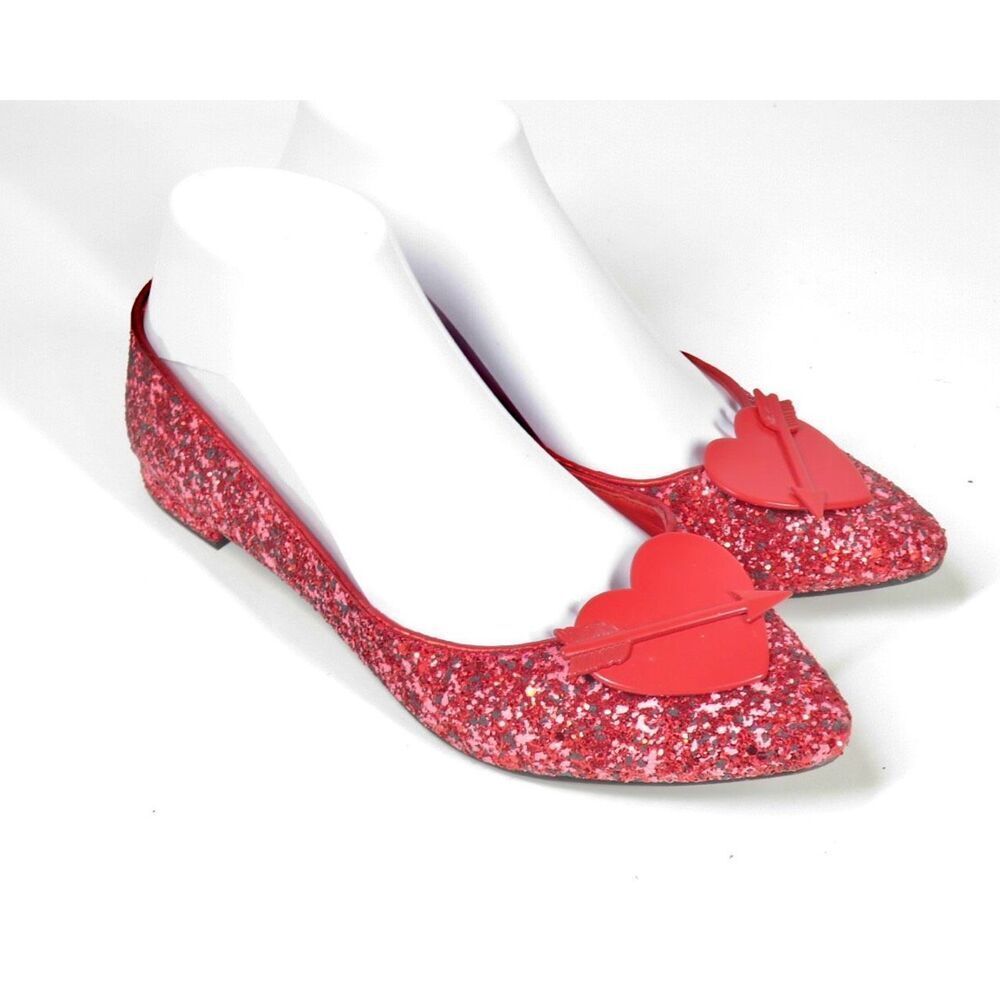 Katy Perry The CUPID Red Glitter Ballet Flats Heart Vamp Women 6.5 Ultra Rare